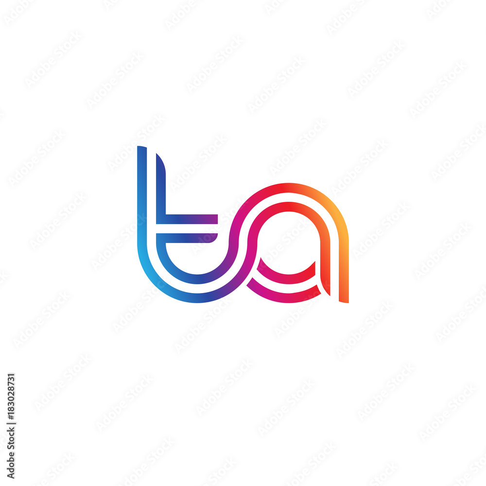 Initial lowercase letter ta, linked outline rounded logo, colorful vibrant gradient color