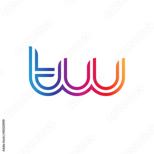 Initial lowercase letter tw, linked outline rounded logo, colorful vibrant gradient color