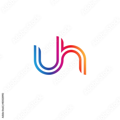 Initial lowercase letter uh, linked outline rounded logo, colorful vibrant gradient color