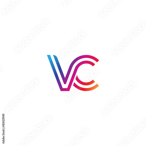 Initial lowercase letter vc, linked outline rounded logo, colorful vibrant gradient color