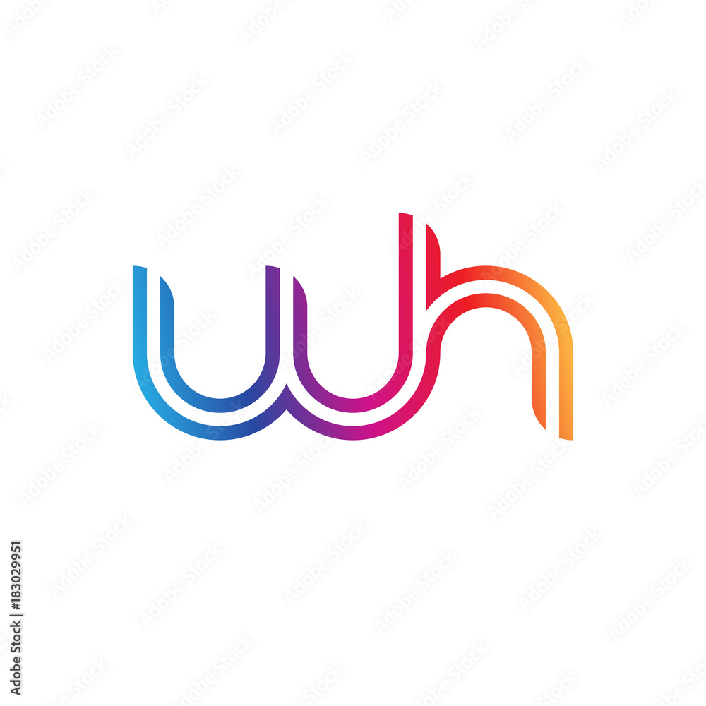 Initial lowercase letter wh, linked outline rounded logo, colorful vibrant gradient color Initial lowercase letter wh, linked outline rounded logo, colorful vibrant gradient color