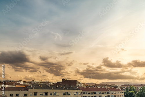 skyline with top roofs with magical sky. spain