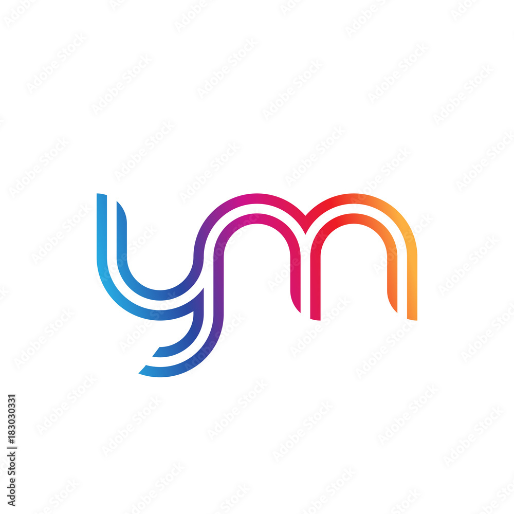 Initial lowercase letter ym, linked outline rounded logo, colorful vibrant gradient color