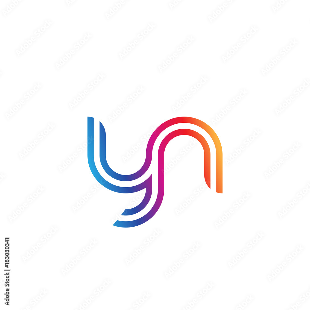 Initial lowercase letter yn, linked outline rounded logo, colorful vibrant gradient color - obrazy, fototapety, plakaty 