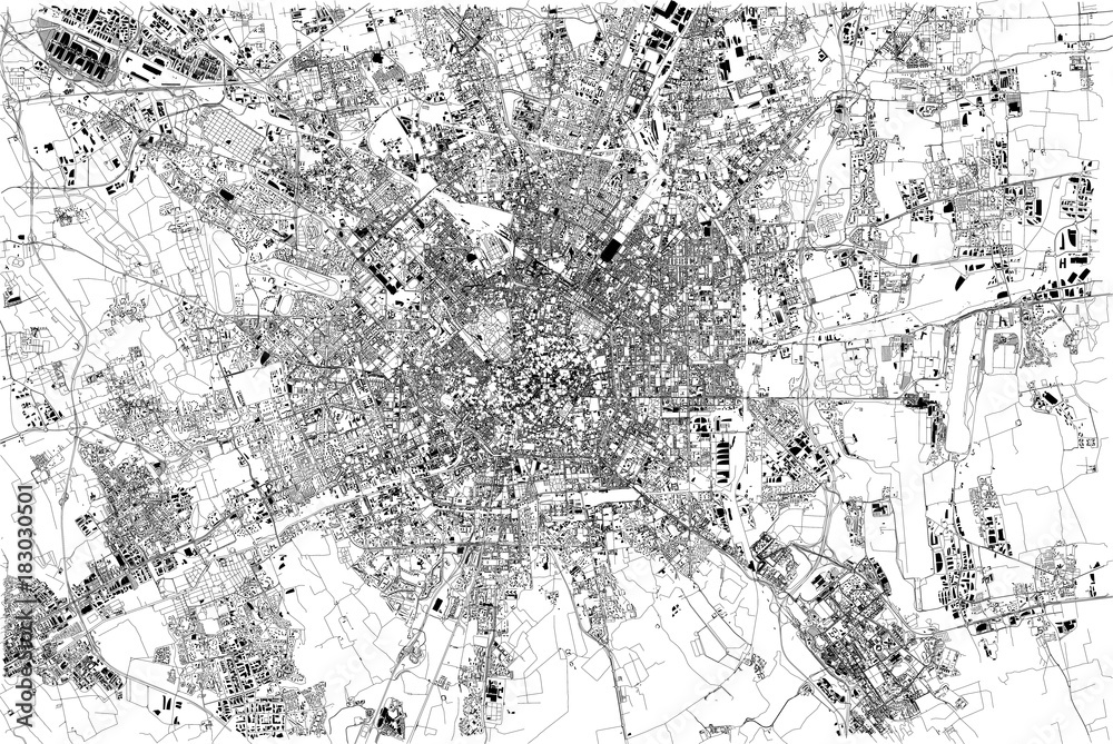 Fototapeta premium Mapa Mediolanu, widok satelitarny, miasto, Lombardia, Włochy