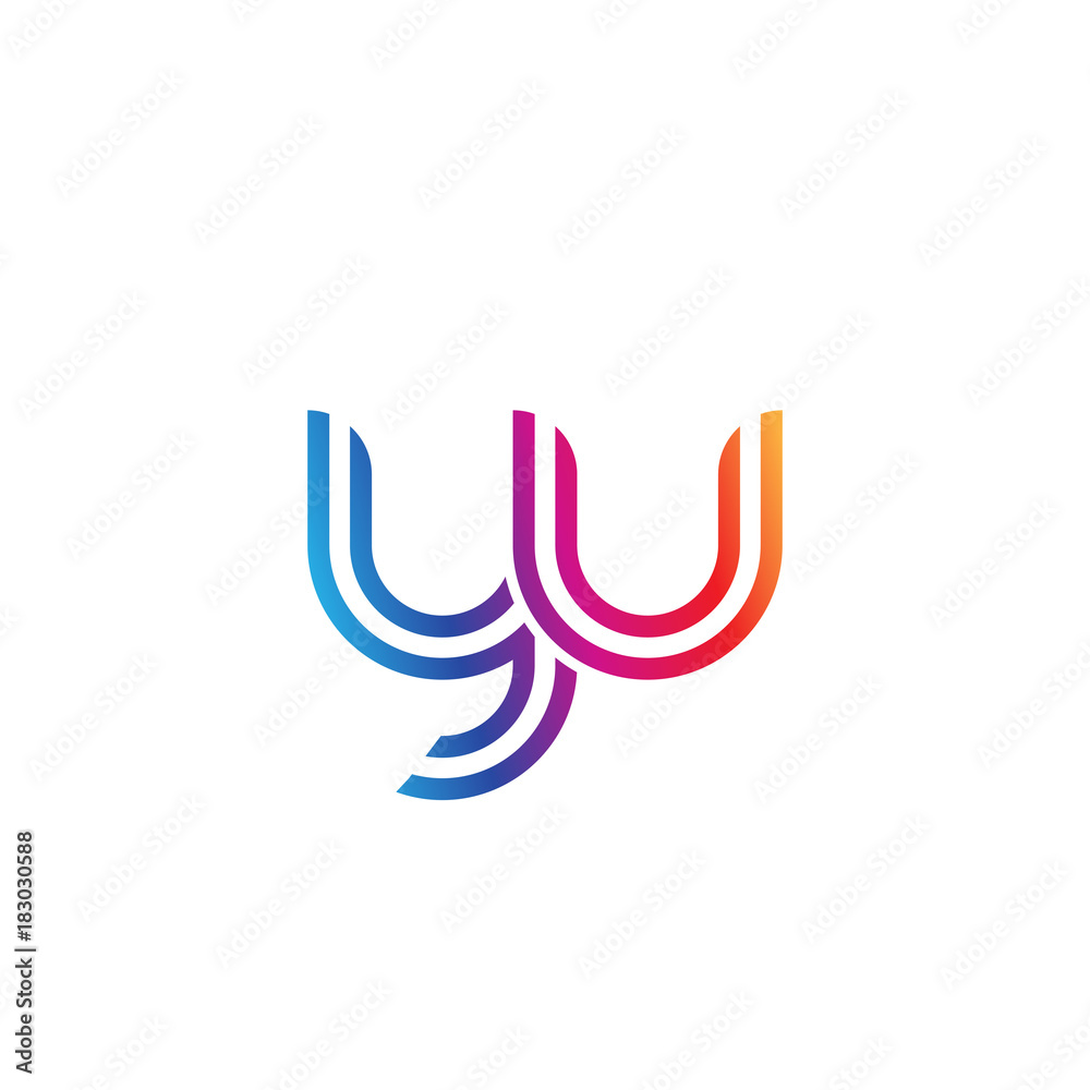 Initial lowercase letter yu, linked outline rounded logo, colorful vibrant gradient color Initial lowercase letter yu, linked outline rounded logo, colorful vibrant gradient color