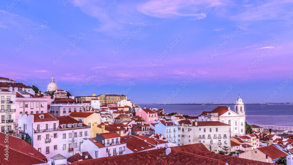 Beautiful evening at the Alfama district in Lisbon - Portugal capital