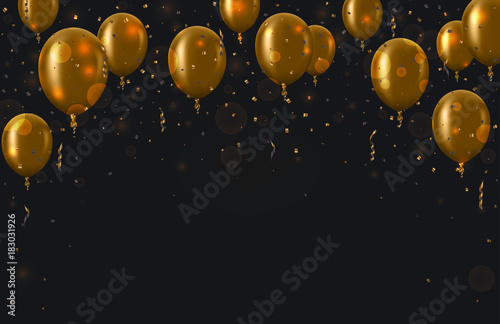 Vector modern golden balloons background for happy berthday or anniversary day. photo