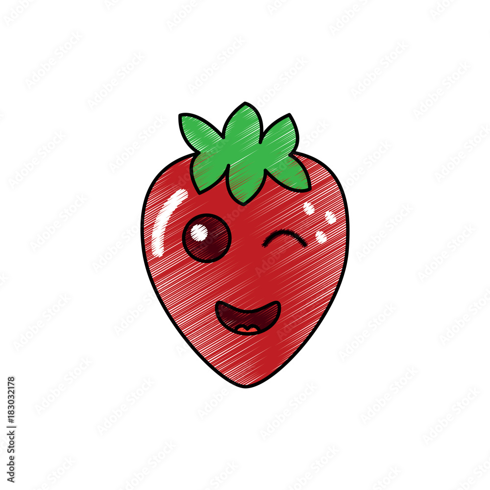 Obraz premium kawaii strawberry fruit cartoon character vector illustration