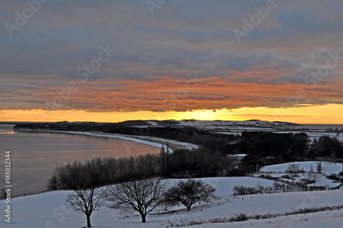 Sonnenuntergang im Winter auf Rügen,Göhren, Schwedenbrücke und Groß Zicker