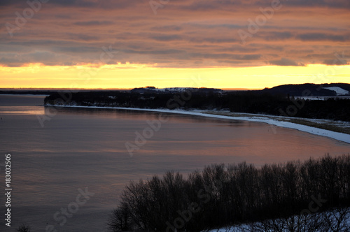 Sonnenuntergang im Winter auf R  gen G  hren  Schwedenbr  cke und Gro   Zicker