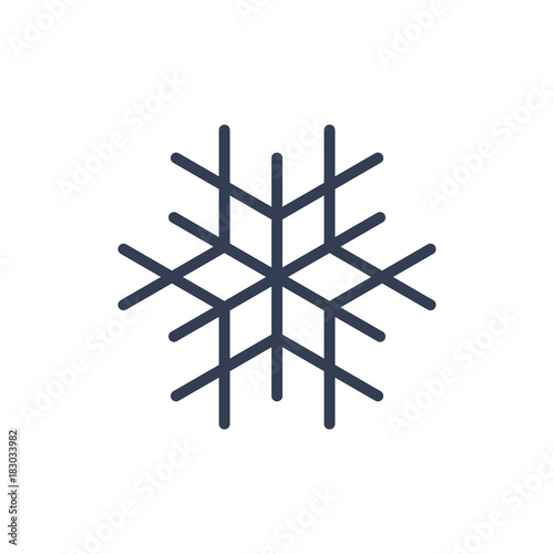Snowflake icon. Black silhouette snow flake sign, isolated on white background. Flat design. Symbol of winter, frozen, Christmas, New Year holiday. Graphic element decoration. Vector illustration