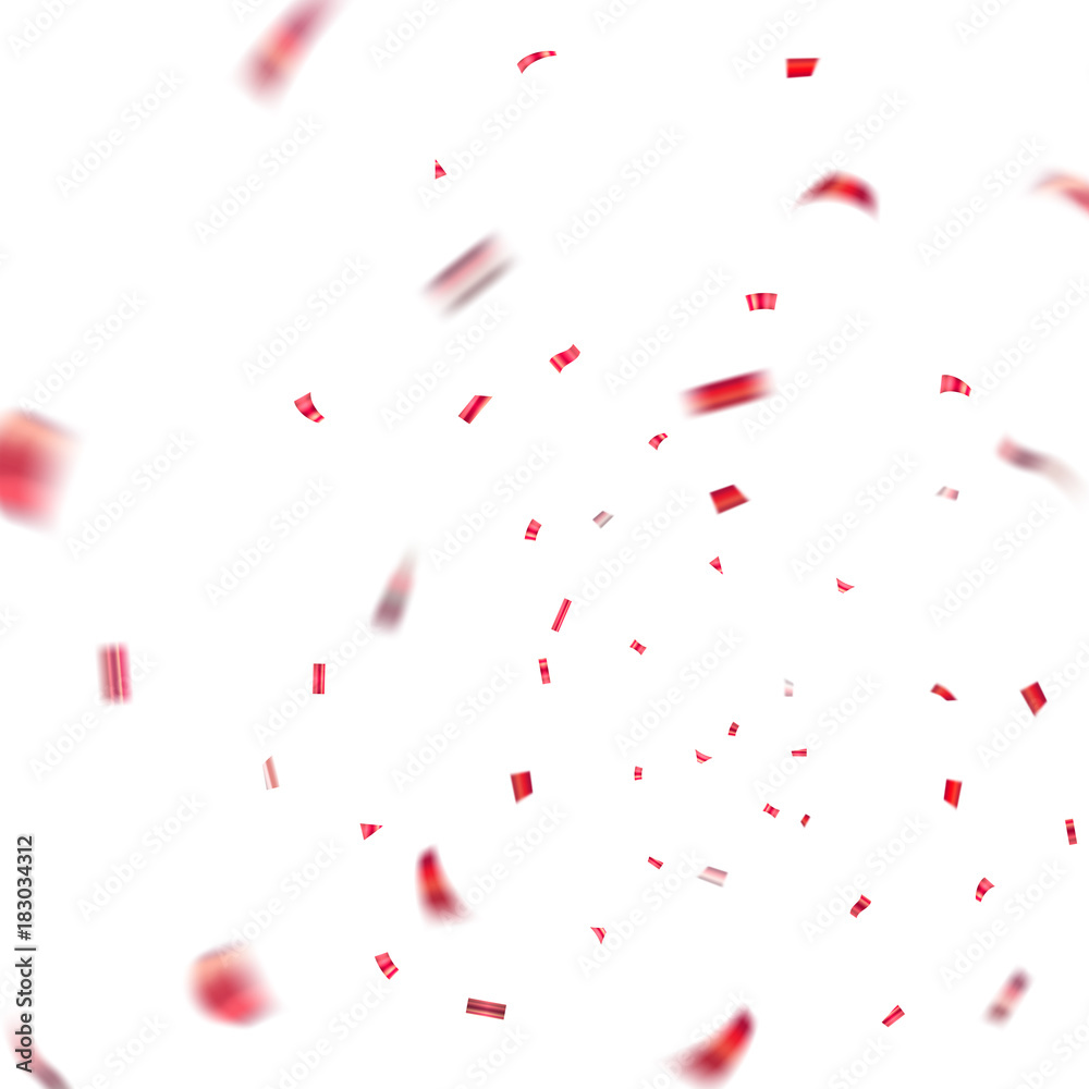 Red confetti explosion celebration isolated on white background. Falling confetti. Abstract decoration party, birthday celebrate or Christmas, New Year confetti decor Vector illustration Red confetti explosion celebration isolated on white background. Falling confetti. Abstract decoration party, birthday celebrate or Christmas, New Year confetti decor Vector illustration