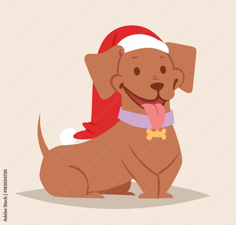 Christmas dog vector cute cartoon puppy characters illustration home pets doggy different Xmas celebrate poses in Santa Red Hat Christmas dog vector cute cartoon puppy characters illustration home pets doggy different Xmas celebrate poses in Santa Red Hat