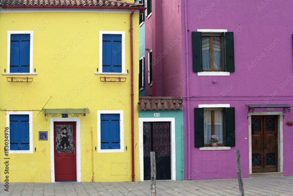 Multi colored houses of Burano Venice Italy