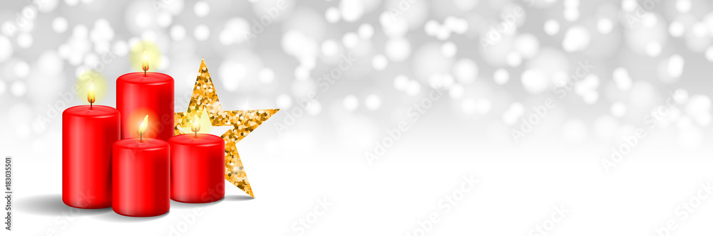 Weihnachten Advent Kerze Adventskerzen mit Stern gold Weihnachtskarte Banner