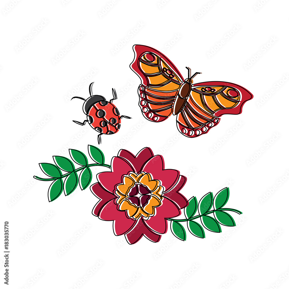 © Gstudio - flowers and butterfly icon image vector illustration design