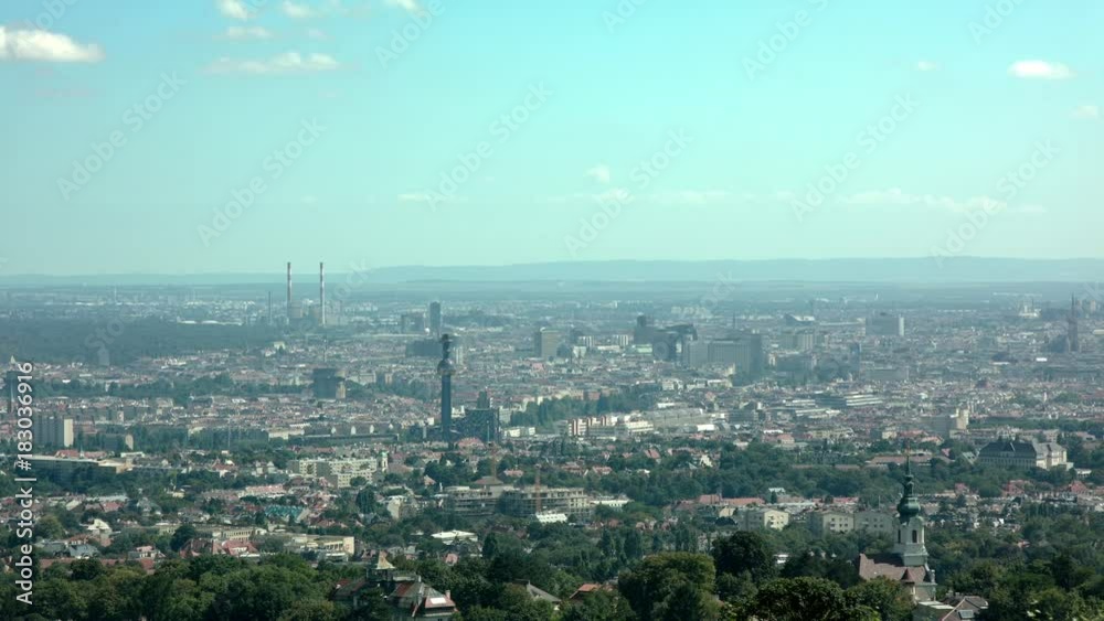 Vienna long shot from Leopoldsberg – pan left right Vienna long shot from Leopoldsberg – pan left right