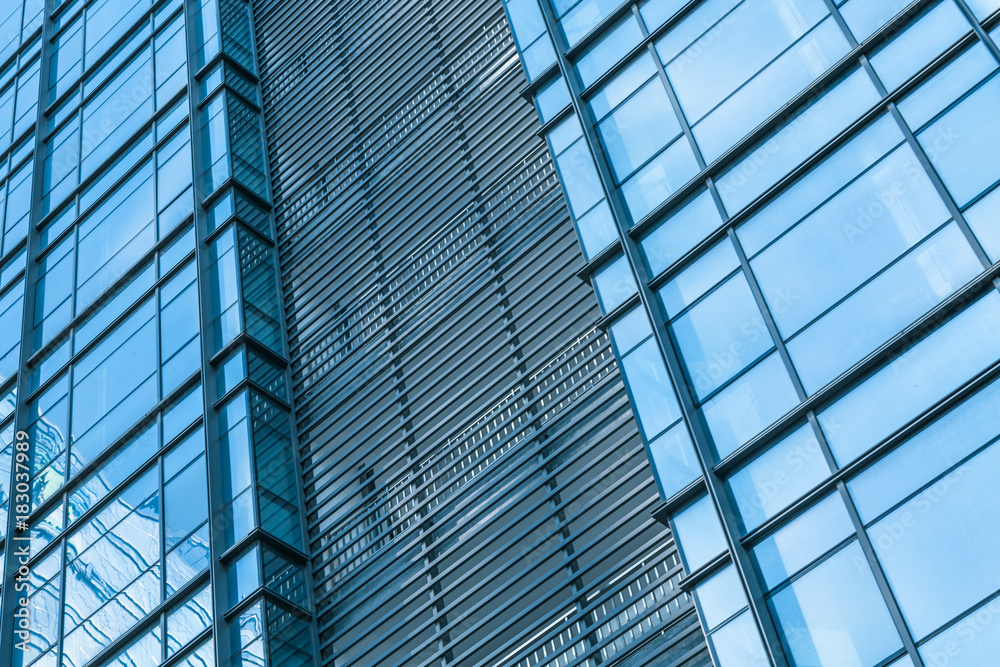 Close-Up of Modern Office Buildings in city of China..