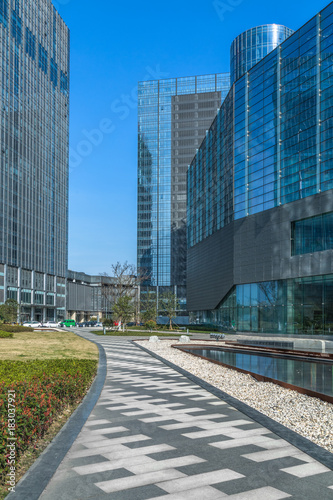 modern buildings and empty pavement in china..