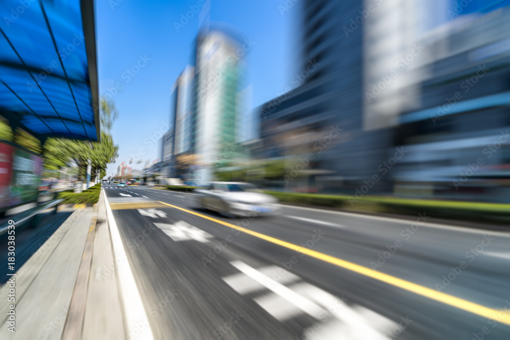 Fototapeta premium blurred motion traffic in the downtown district.