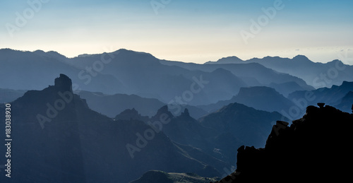 Landscape mountain layers view of Caldera de Tejeda, Degollada de las Palomas, Gran Canaria Island, Spain photo
