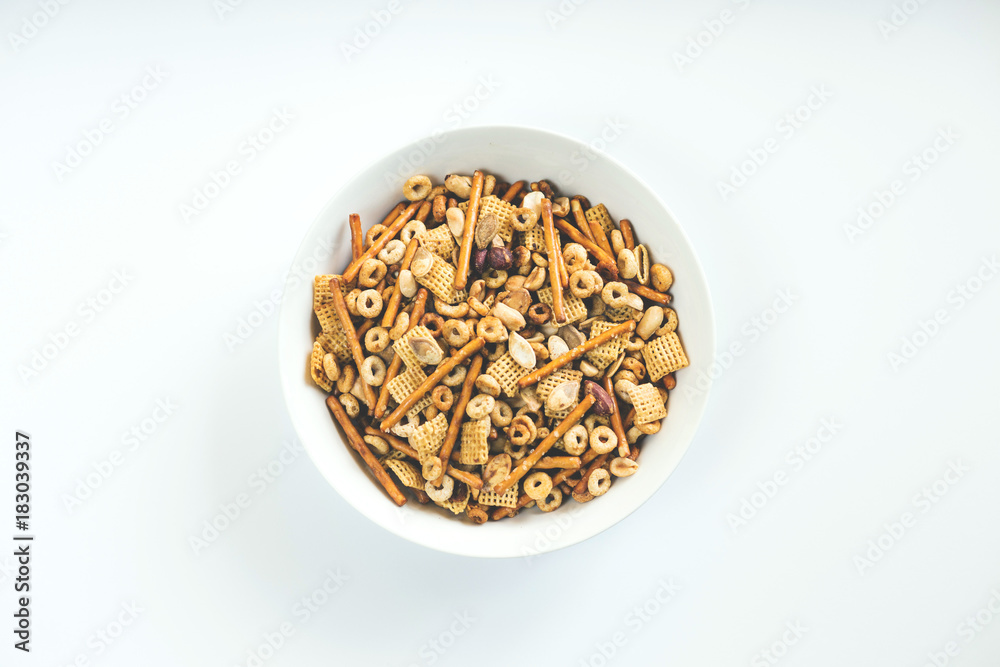 Snack mix with chex, pretzels, nuts, and pumpkin seeds Snack mix with chex, pretzels, nuts, and pumpkin seeds