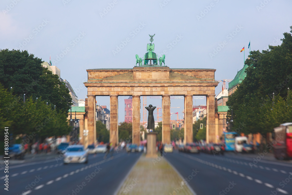 View of Brandendurg Gate, an 18th-century neoclassical monument in Berlin, Germany