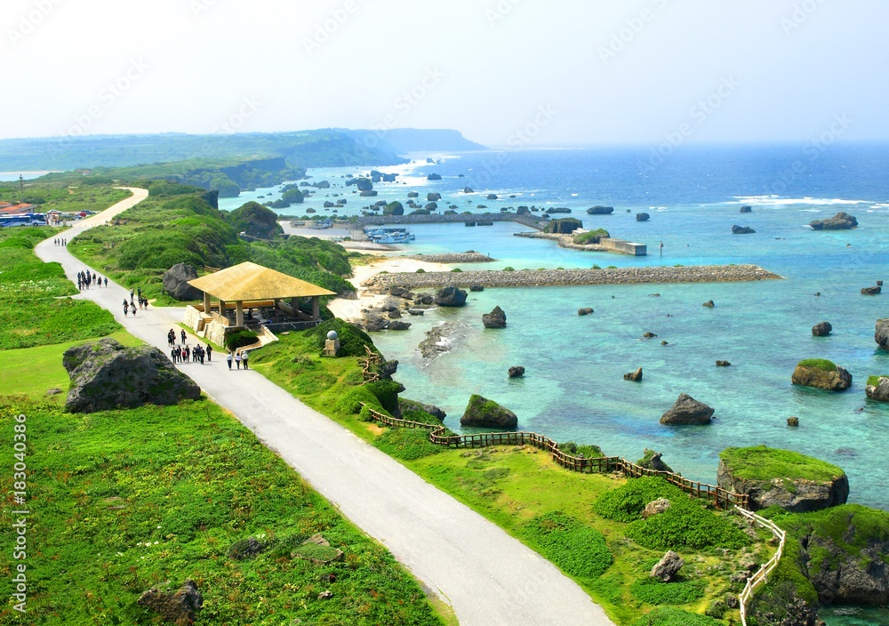 沖縄県、宮古島、東平安名崎の風景、空撮、夏