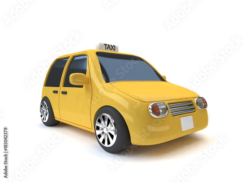 eco car-yellow taxi white background 3d rendering
