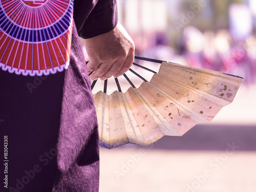 Men wearing Yukata and holding Japanese style fan photo