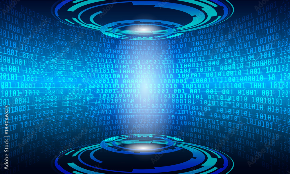 Circuit Board With Binary Code Vector Background. Blue Abstract ...