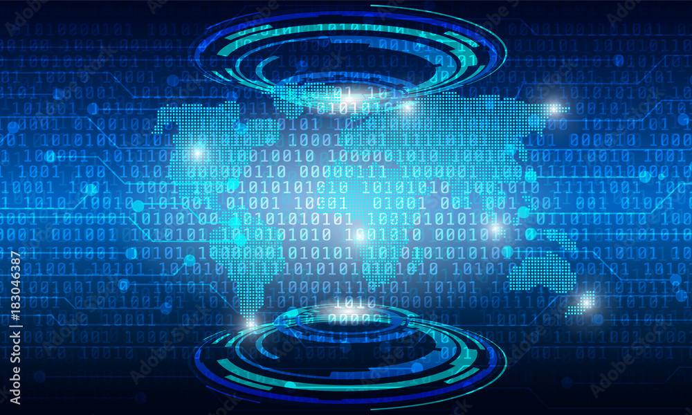 Circuit Board With Binary Code Vector Background. Blue Abstract ...
