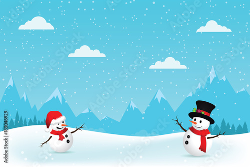 Christmas Greeting Card with snowman.-Vector illustration.