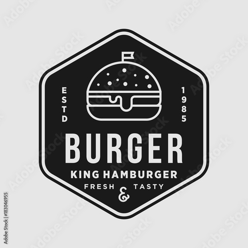 Vintage burger king shop vector logo illustration emblem