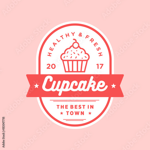 Cupcake vintage logo illustration vector template emblem