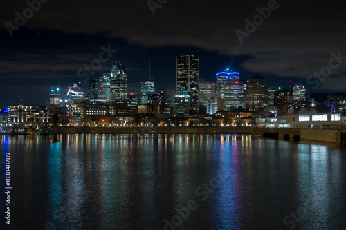 Montreal Downtown Skyline Night River Reflection © Berthier