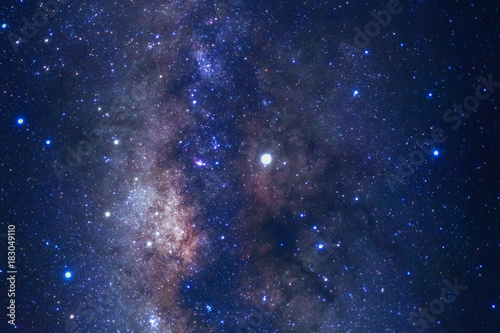 Milky way galaxy with stars and space dust in the universe  Long exposure photograph  with grain.