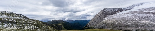 panorama view of the Marmalade and Pass Fedaia in the Italian Dolomites
