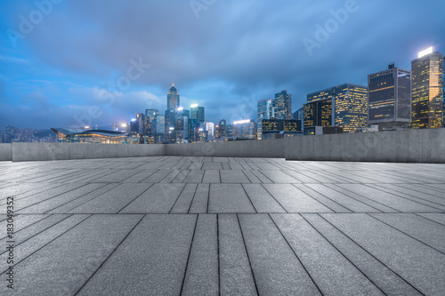 Photography cityscape and skyline of hongkong from empty brick floor