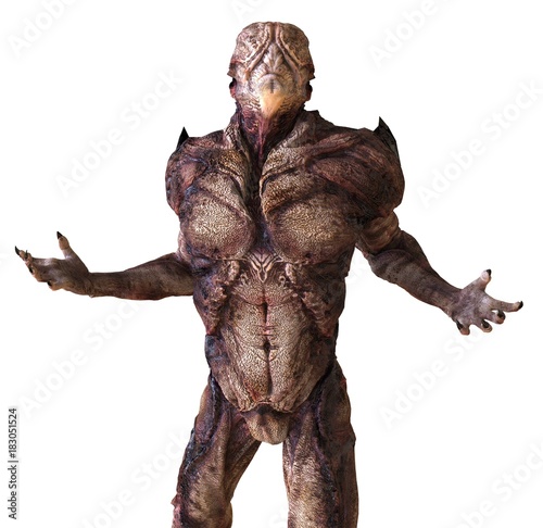Billede på lærred Alien monster isolated on white background 3d illustration
