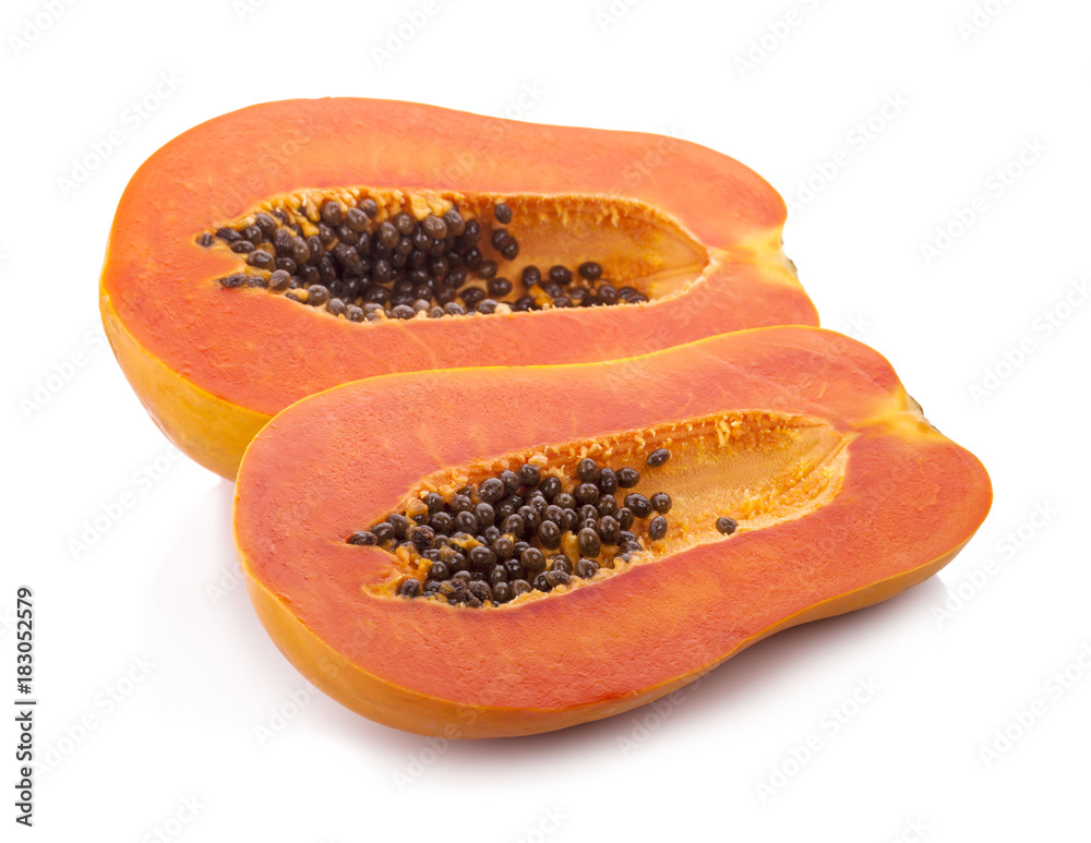 sliced ripe papaya with seed on with background. sliced ripe papaya with seed on with background.