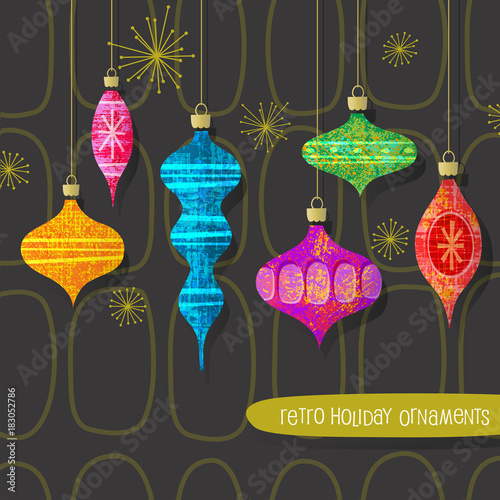 Set of stylized retro christmas tree ornaments. Vector design elements for holiday greeting cards, banners, invitations.