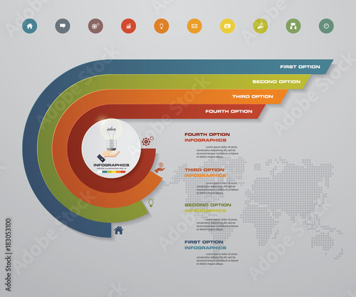 4 steps presentation template/5 options/ wing shape graphic or website layout. Vector.