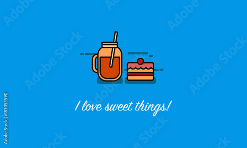 I love sweet things! (Vector Illustration in Line Art Flat Style Design Quote Poster)