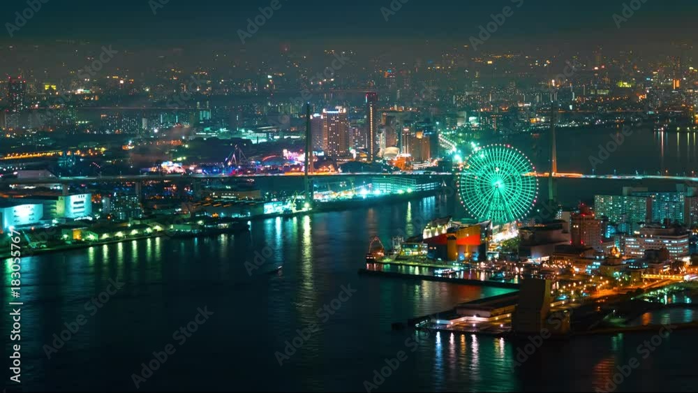 Time-lapse of Osaka Bay at night Time-lapse of Osaka Bay at night