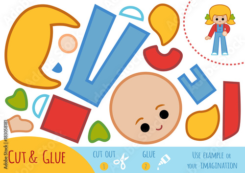 Education paper game for children, Girl in overalls