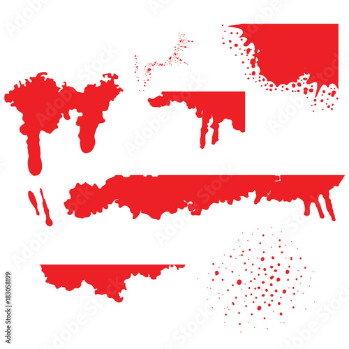 Blood spatters realistic bloodstains patterns set of smears splashes drippings drops on white background vector illustration 