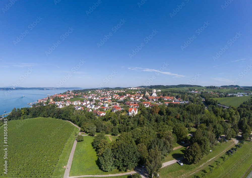 Aerial picture of the landscape of the Lake Constance or Bodensee in Germany