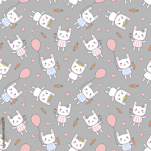 Easter Rabbit Cartoon Face Seamless Pattern